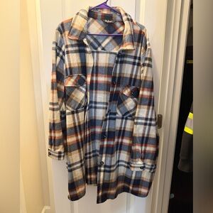 Ulla Popken Checkered Shirt Jacket in Blue and Orange